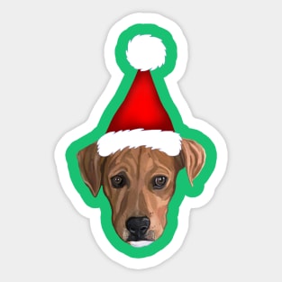 Brown Pitbull Santa Christmas Pup Sticker